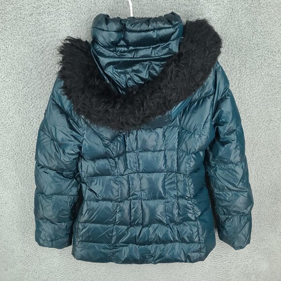 Calvin Klein Jacket Womens Medium Green Down Puffer Parka Faux Fur Full Zip - Picture 2 of 8